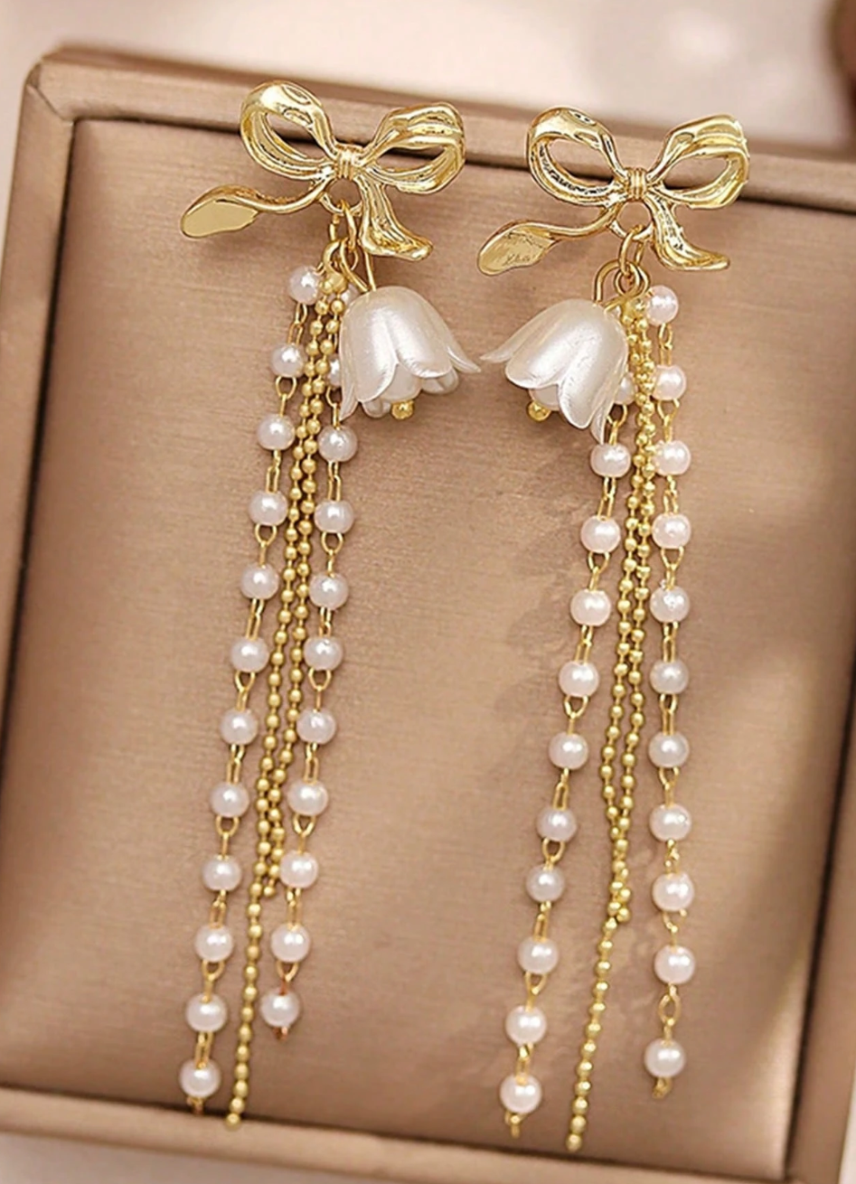 Boucles d’Oreilles Nœud et Perles