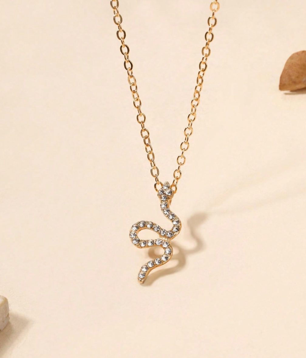 Collier Serpent Doré avec Pendentif Strass