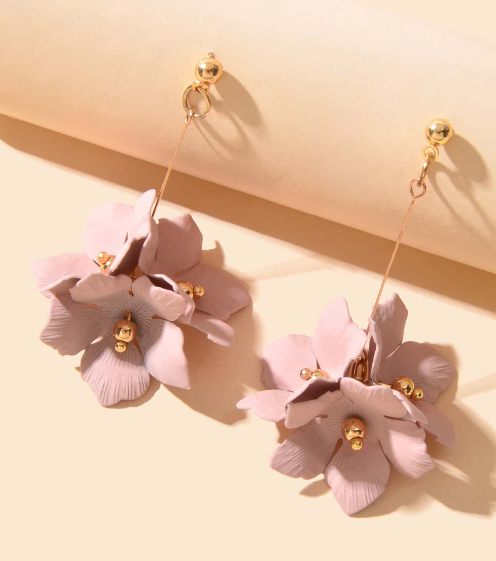 Boucles d'oreilles pendantes en forme de fleur rose