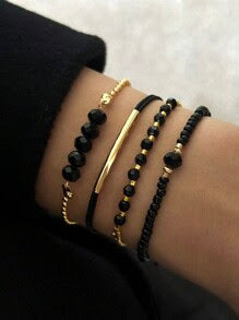 Ensemble de 4 bracelets de mode faits main en cristal noir pour femmes