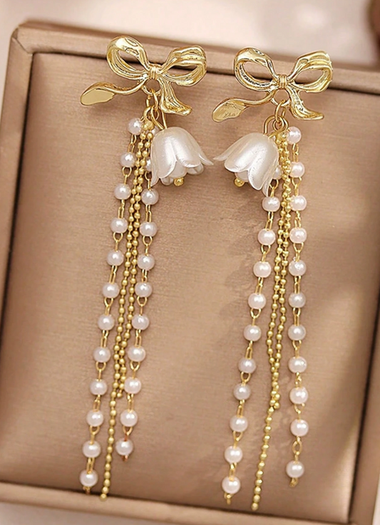 Boucles d’Oreilles Nœud et Perles