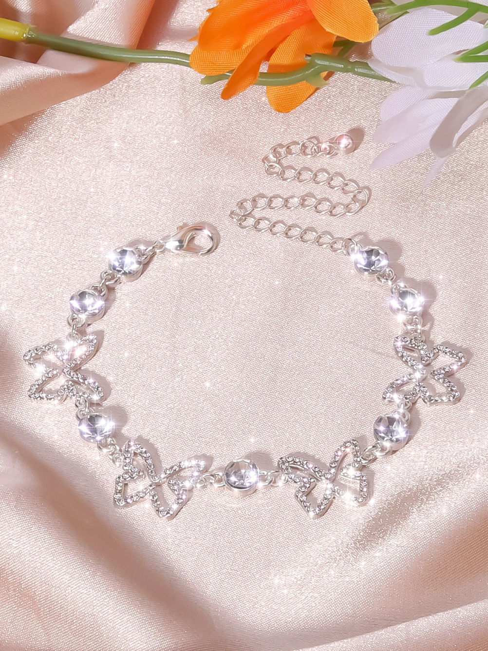 Bracelet de cheville décor papillon strass