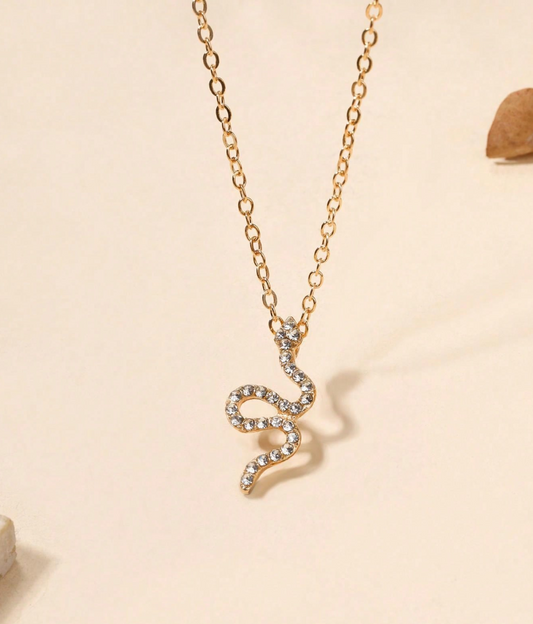 Collier Serpent Doré avec Pendentif Strass