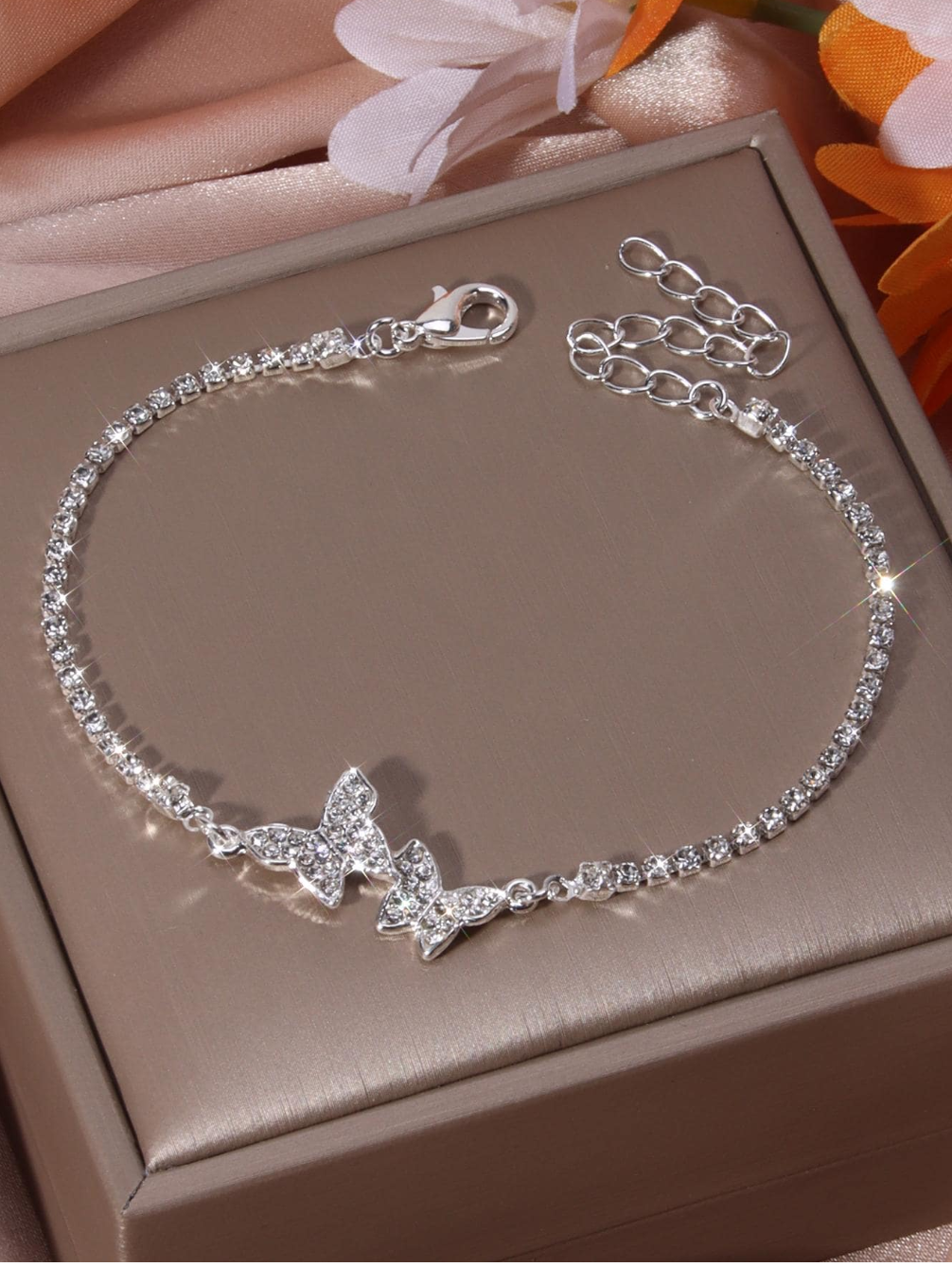 Bracelet de cheville décor papillon strass