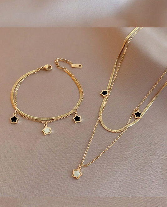 Ensemble 2 pièces Bracelet et Collier Double Couche