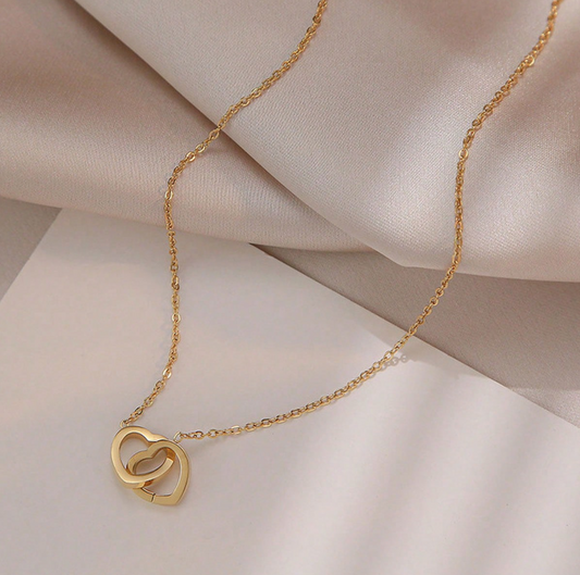 Collier Double Coeur en acier inoxydable