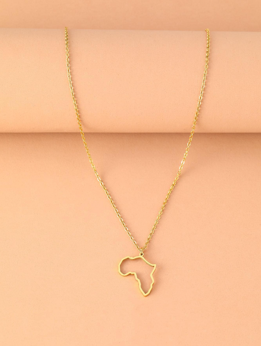 Collier en acier inoxydable creux, représentant la carte de l'Afrique