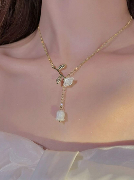 Collier coréen élégant Rose fleur pompon