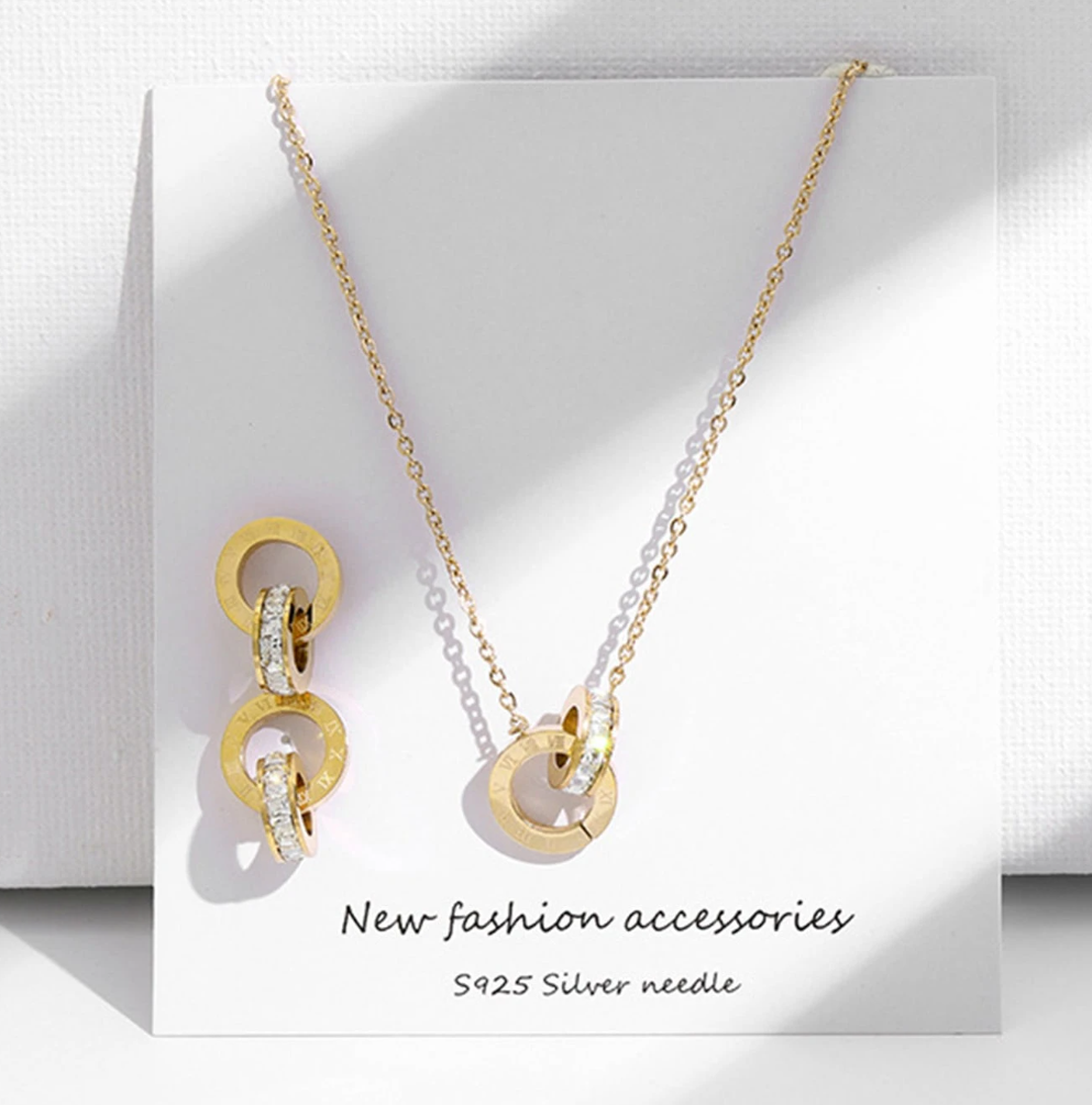 Ensemble Collier & Boucles d’Oreilles en Acier Inoxydable Doré