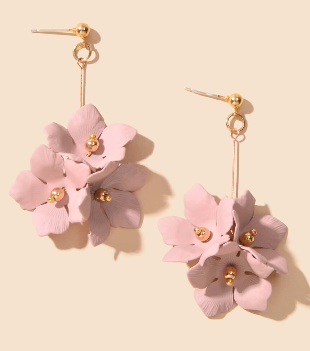 Boucles d'oreilles pendantes en forme de fleur rose