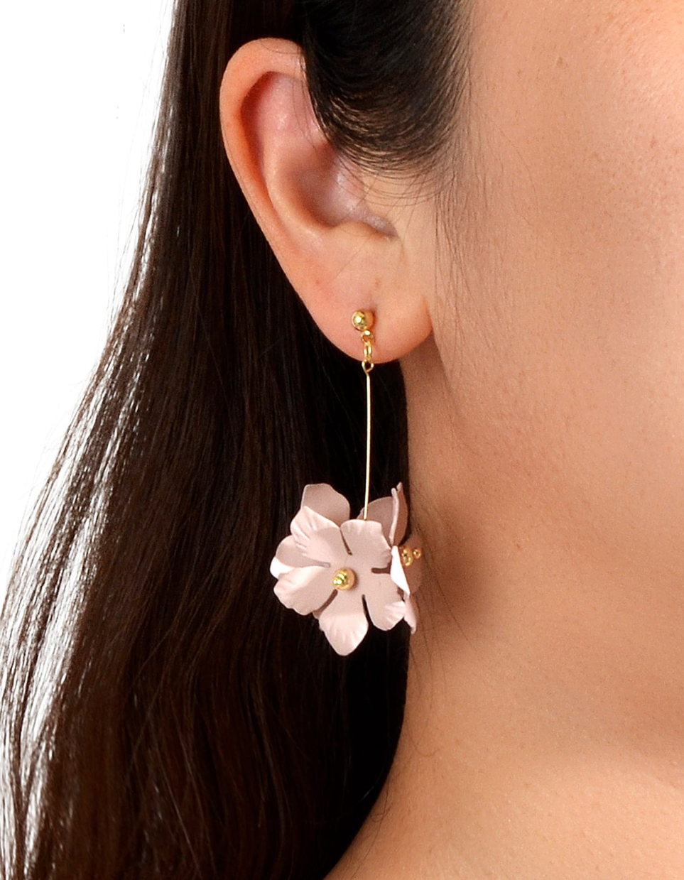 Boucles d'oreilles pendantes en forme de fleur rose