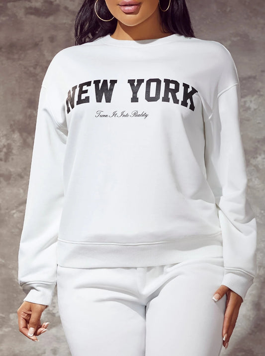 Sweat-shirt à épaules dénudées avec graphique de lettre, hauts à manches longues
